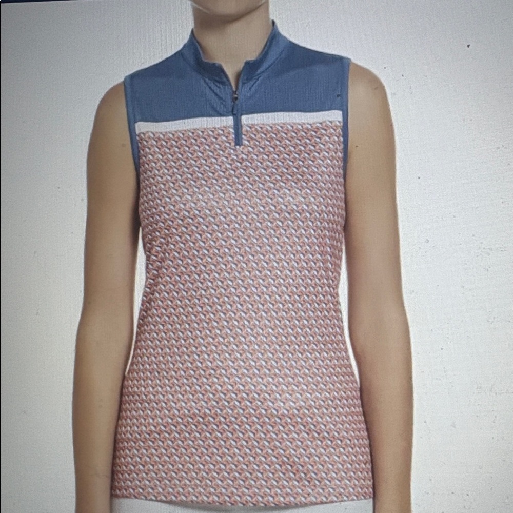 PGA TOUR Women's Geo Fish Print Sleeveless Racerback Golf Polo ; Sz: M; EUC